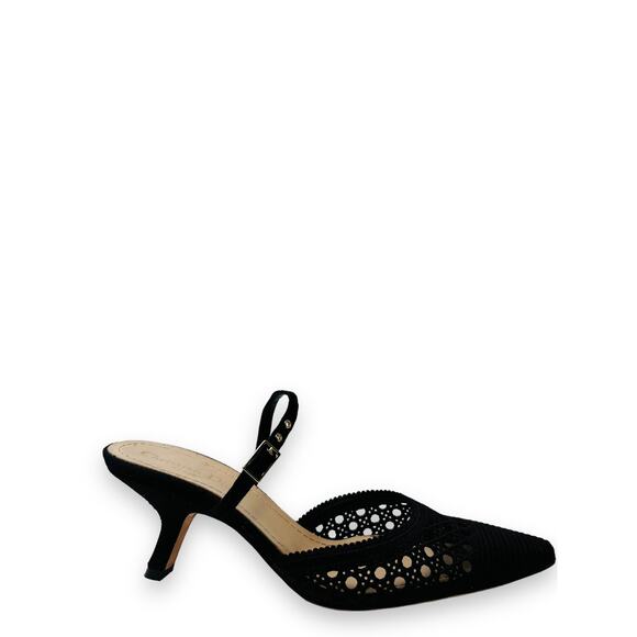 CHRISTIAN DIOR Black Cannage Pattern Crochet Pointed Toe Heeled Mules 37 - Picture 1 of 10